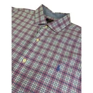 Polo‎ Ralph Lauren Plaid Button Down Long Sleeve Stretch Cotton XL Pink Blue